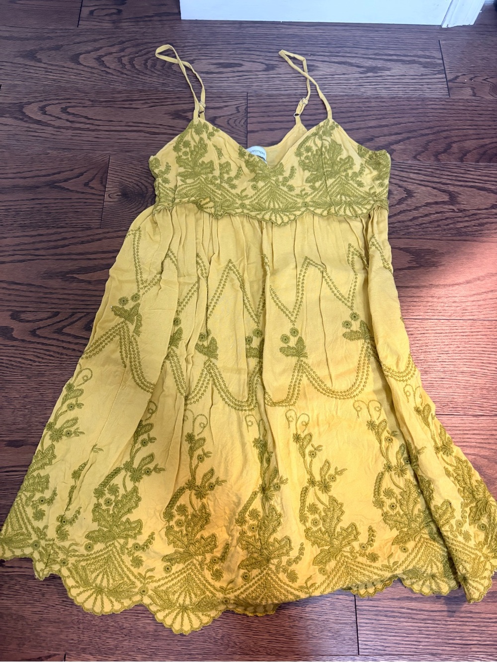 Urban Outfitters Yellow Embroidered Mini Dress